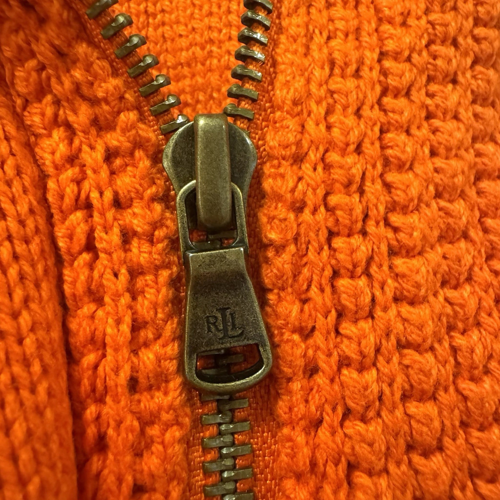 Lauren Ralph Lauren Knit Sweater Coat Size:M Orange Cardigan Full Zip Button - Picture 12 of 16